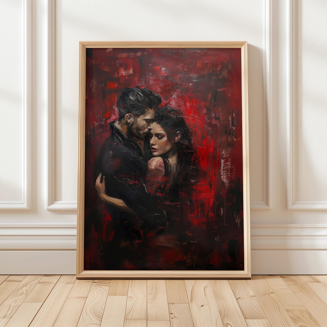 Passionate Couple Embrace Red Abstract Romance Painting Art Poster