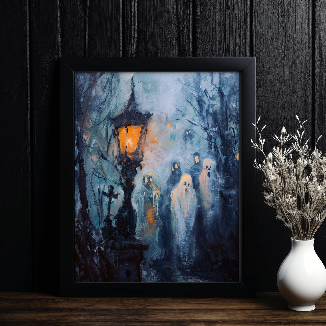 Ghosts By A Glowing Lantern In A Dark Forest Haunted Art Poster - Image 4