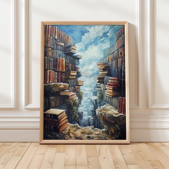 Surreal Dream Library Canyon Books Waterfall Fantasy Art Poster