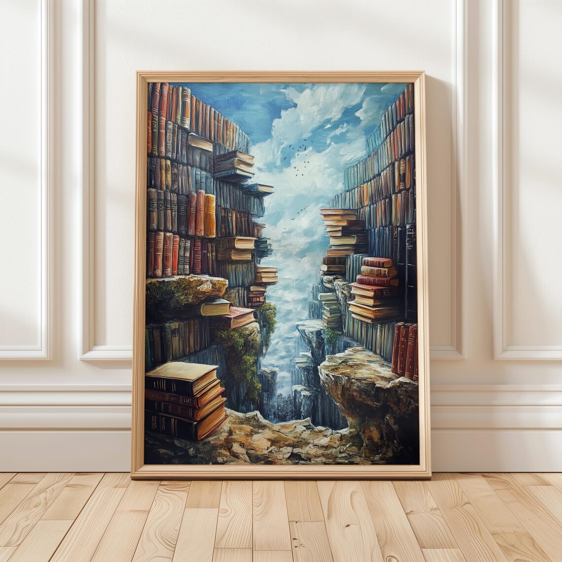 Surreal Dream Library Canyon Books Waterfall Fantasy Art Poster