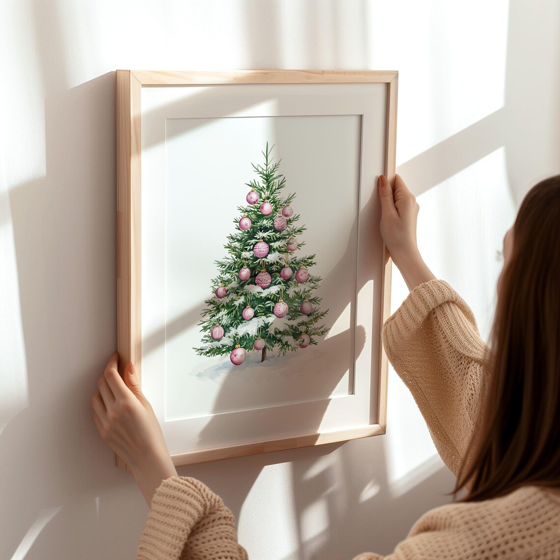 Pink Christmas Tree Watercolor Holiday Art Print - Image 4