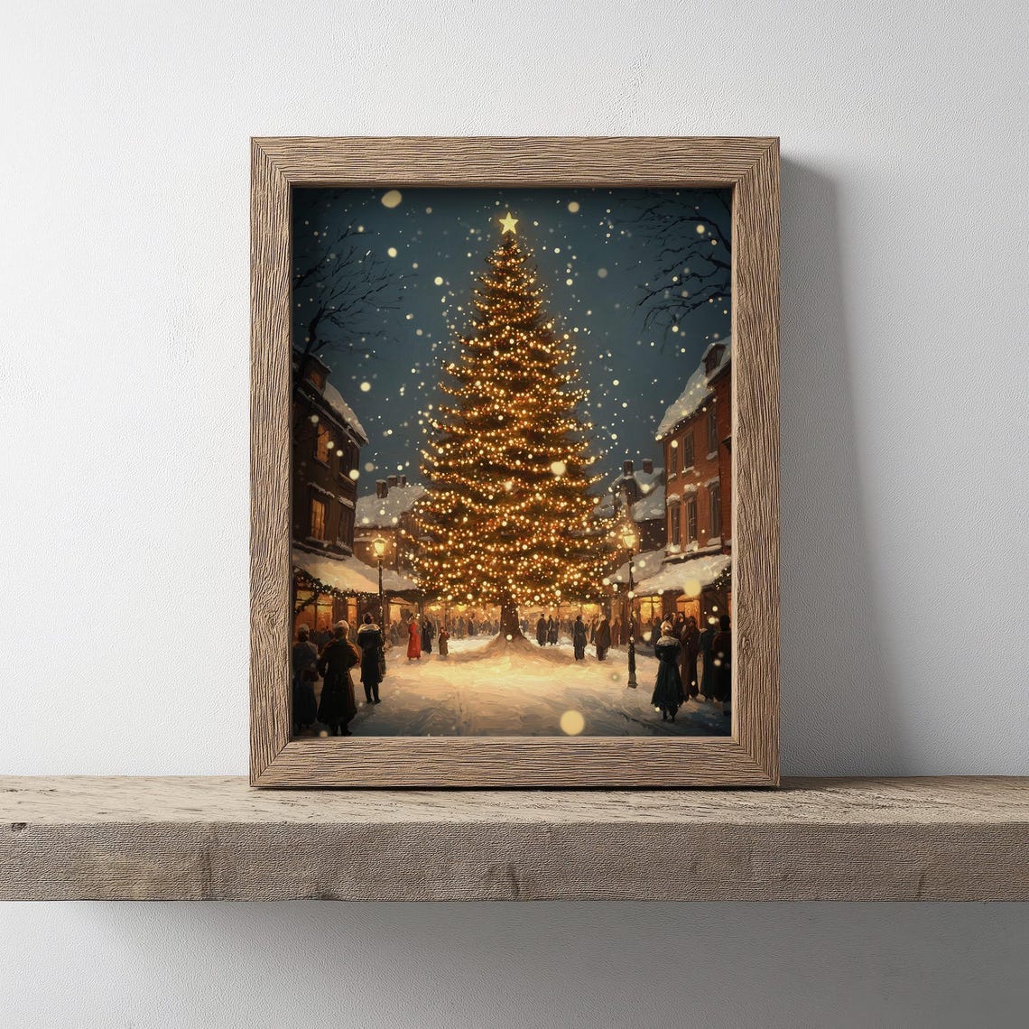 Glowing Vintage Christmas Tree In Snowy Village Square Poster - Image 3