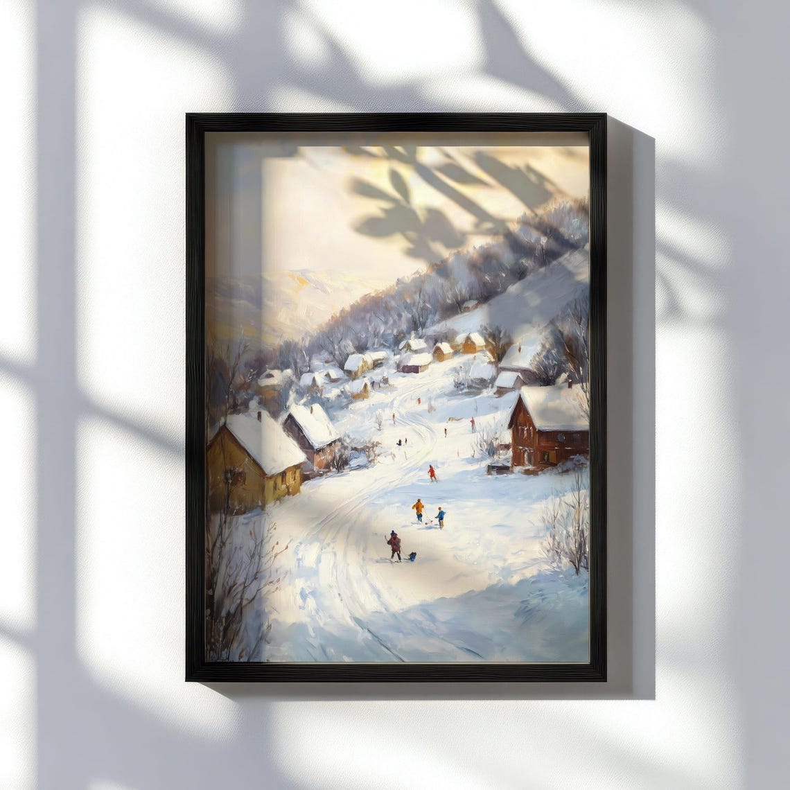 Vintage Winter Village Scene Children Sledding in Snow Poster - Image 6
