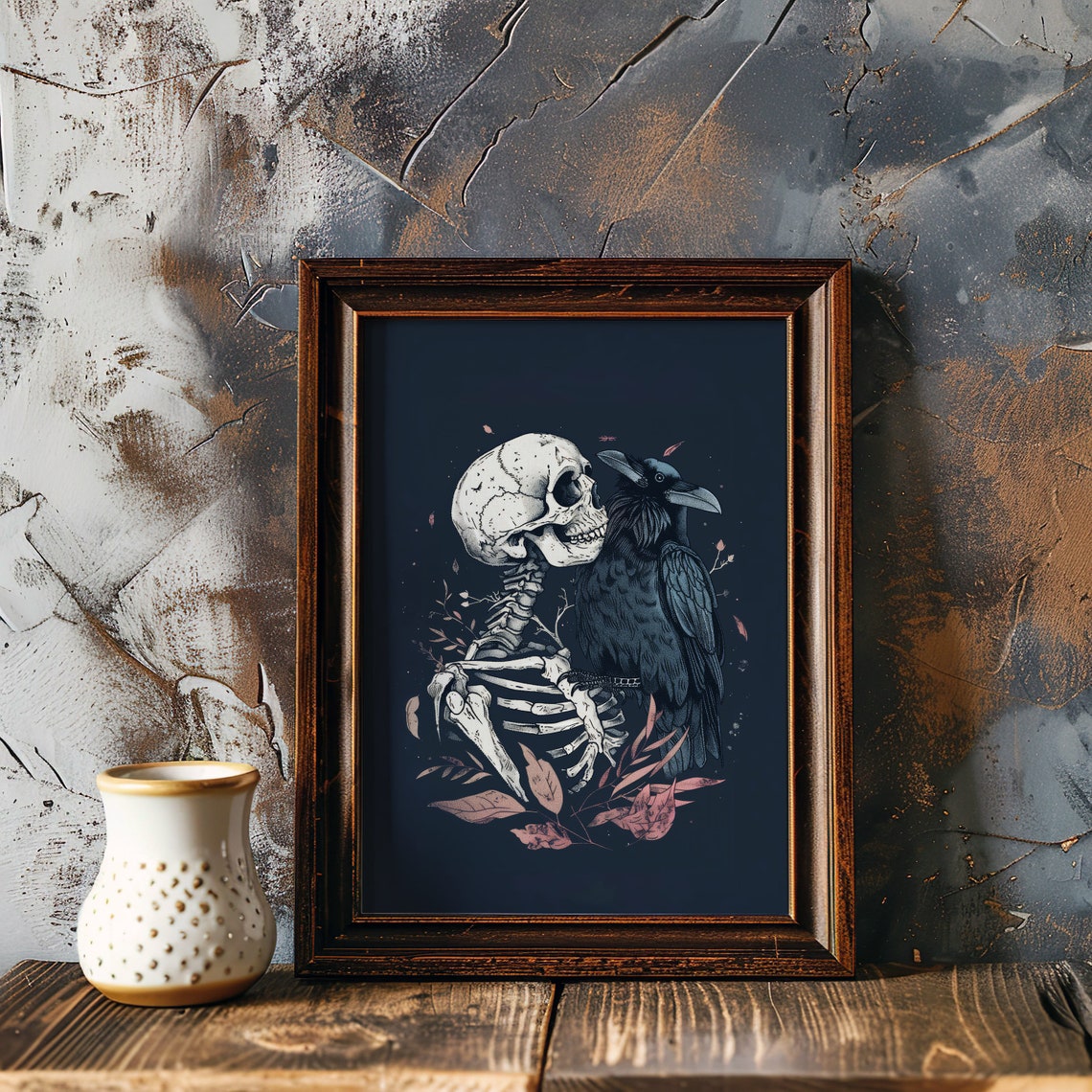 Gothic Skeleton Embracing A Raven Dark Fantasy Illustration Art Poster - Image 4