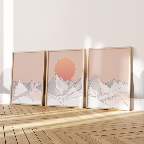 Minimalist Mountain Wall Art Sunset Mountain Printable Modern Landscape Art Geometric Mountain Decor Nature Inspired Print