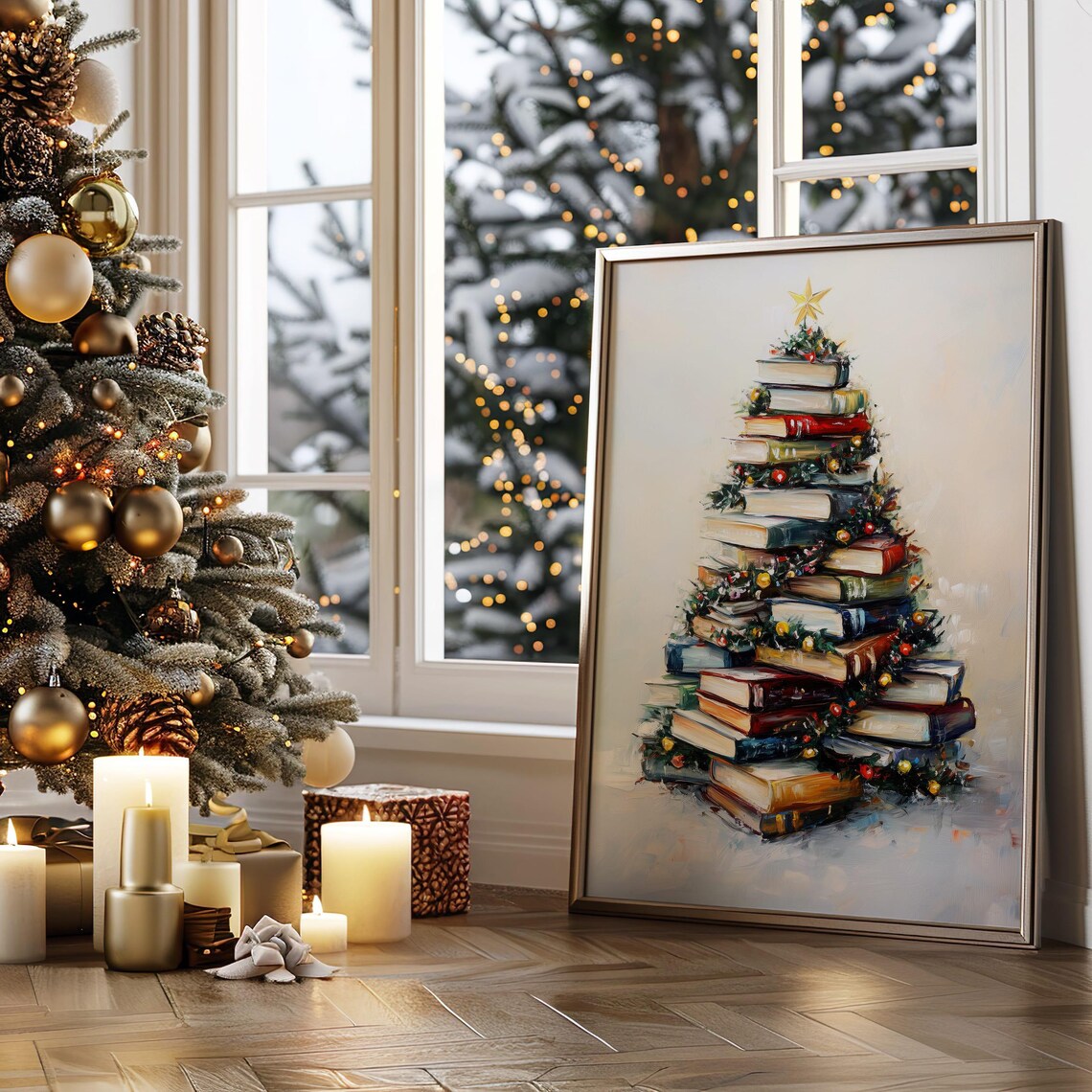Book Tree Christmas Art Print, Cozy Holiday Decor - Image 4