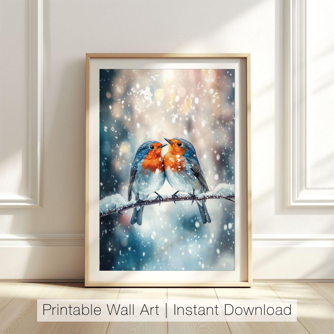 Romantic Robin Birds Winter Art Snowy Love Birds Wall Decor Winter Nature Print Seasonal Animal Art Woodland Couple