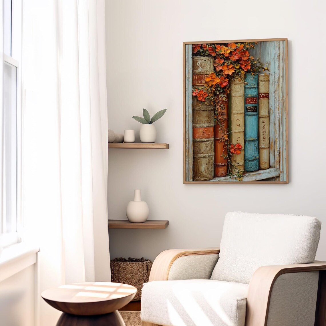Vintage Books With Orange Flowers Impasto Oil Painting Poster - Image 8