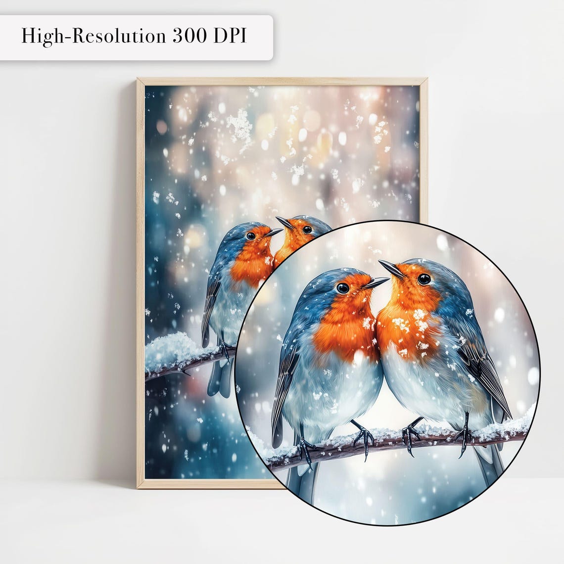 Romantic Robin Birds Winter Art Snowy Love Birds Wall Decor Winter Nature Print Seasonal Animal Art Woodland Couple - Image 4