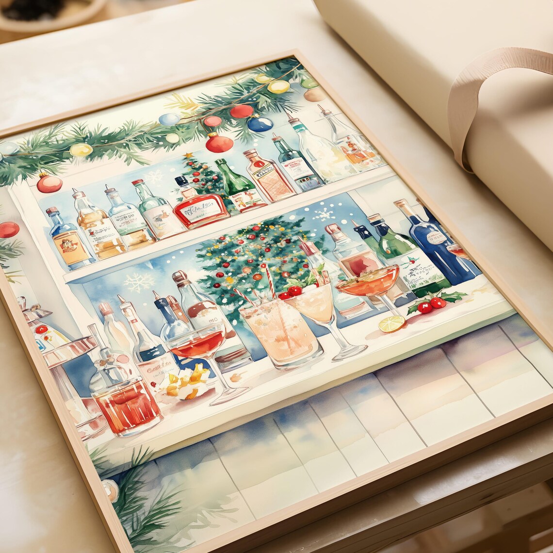 Christmas Bar Cart Holiday Cocktail Art Print - Image 3
