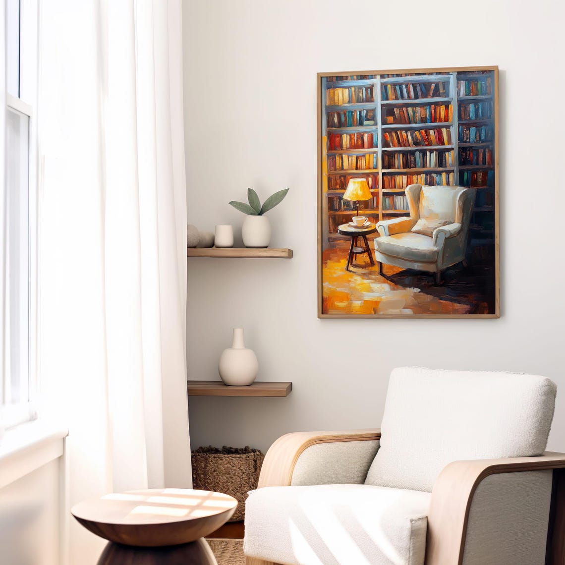 Cozy Reading Nook Armchair Library Oil Painting Book Decor Poster - Image 8