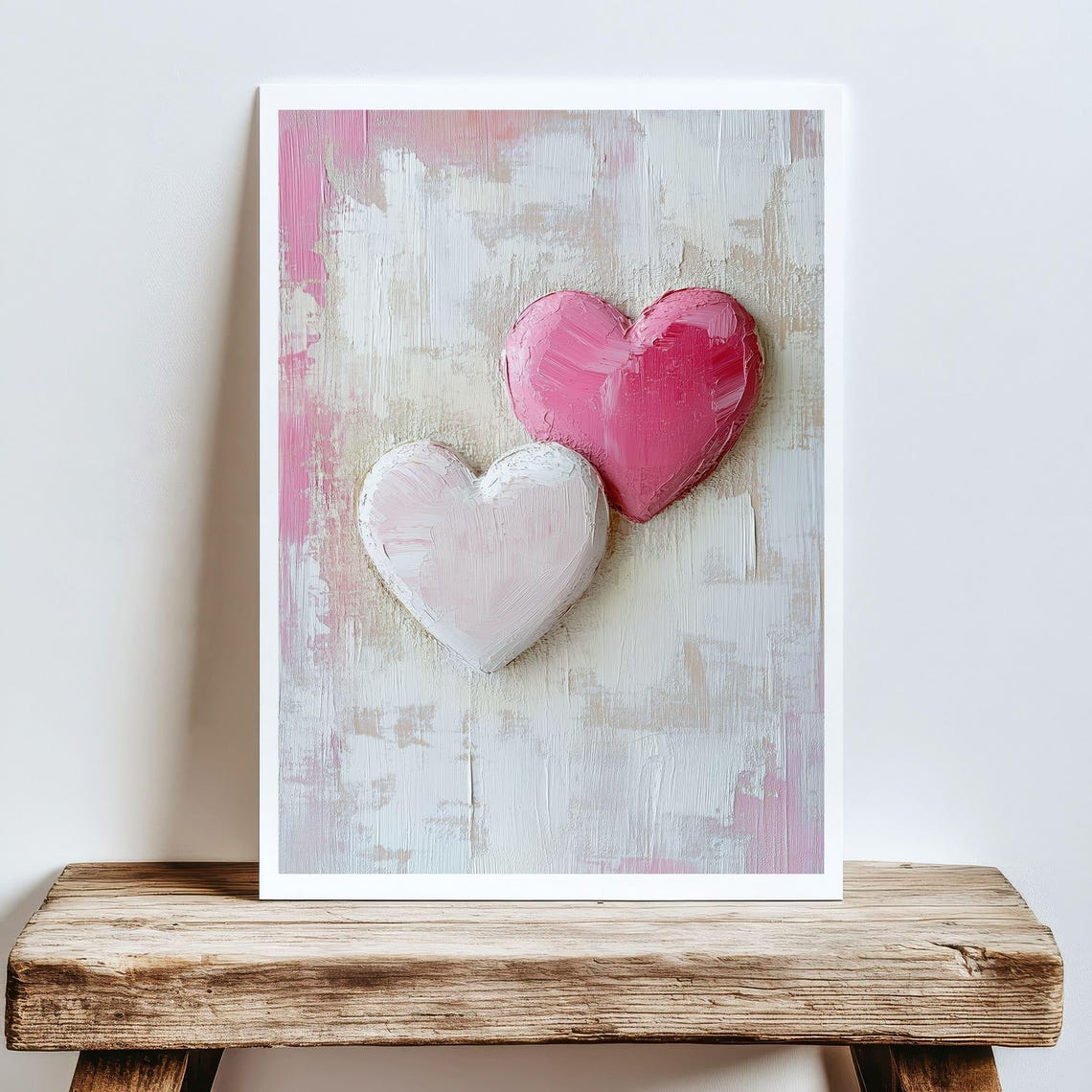 Two Textured 3D Hearts In Pink And White Abstract Love Poster - Image 5