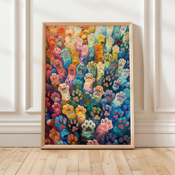 Colorful Cat Paws Rainbow Feline Abstract Painterly Pet Wall Art