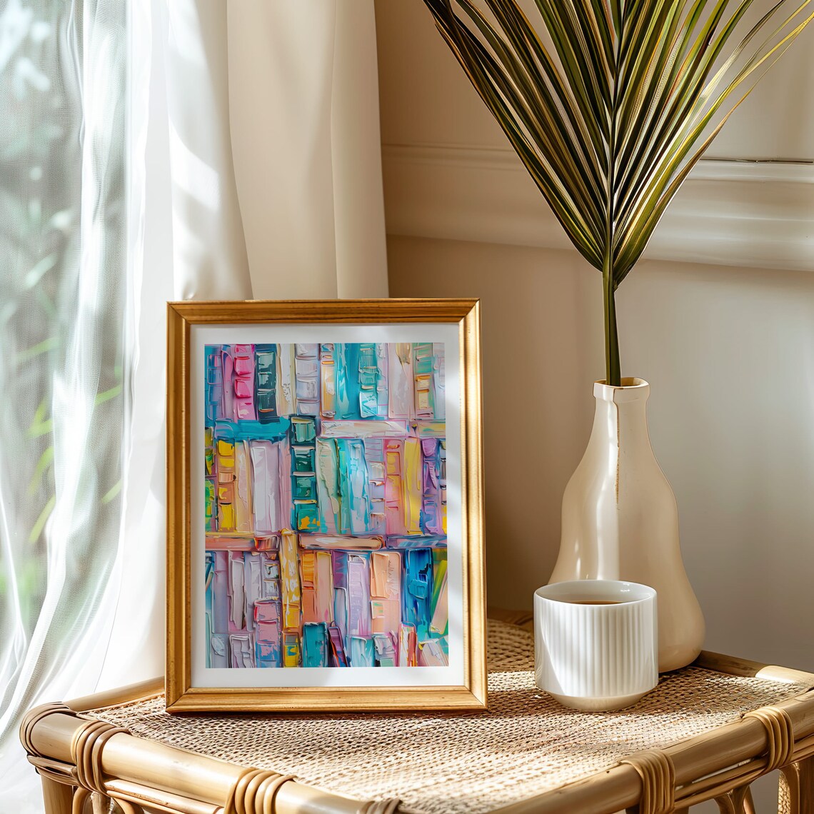 Bookshelf Abstract Art Print, Modern Reading Decor - Image 2