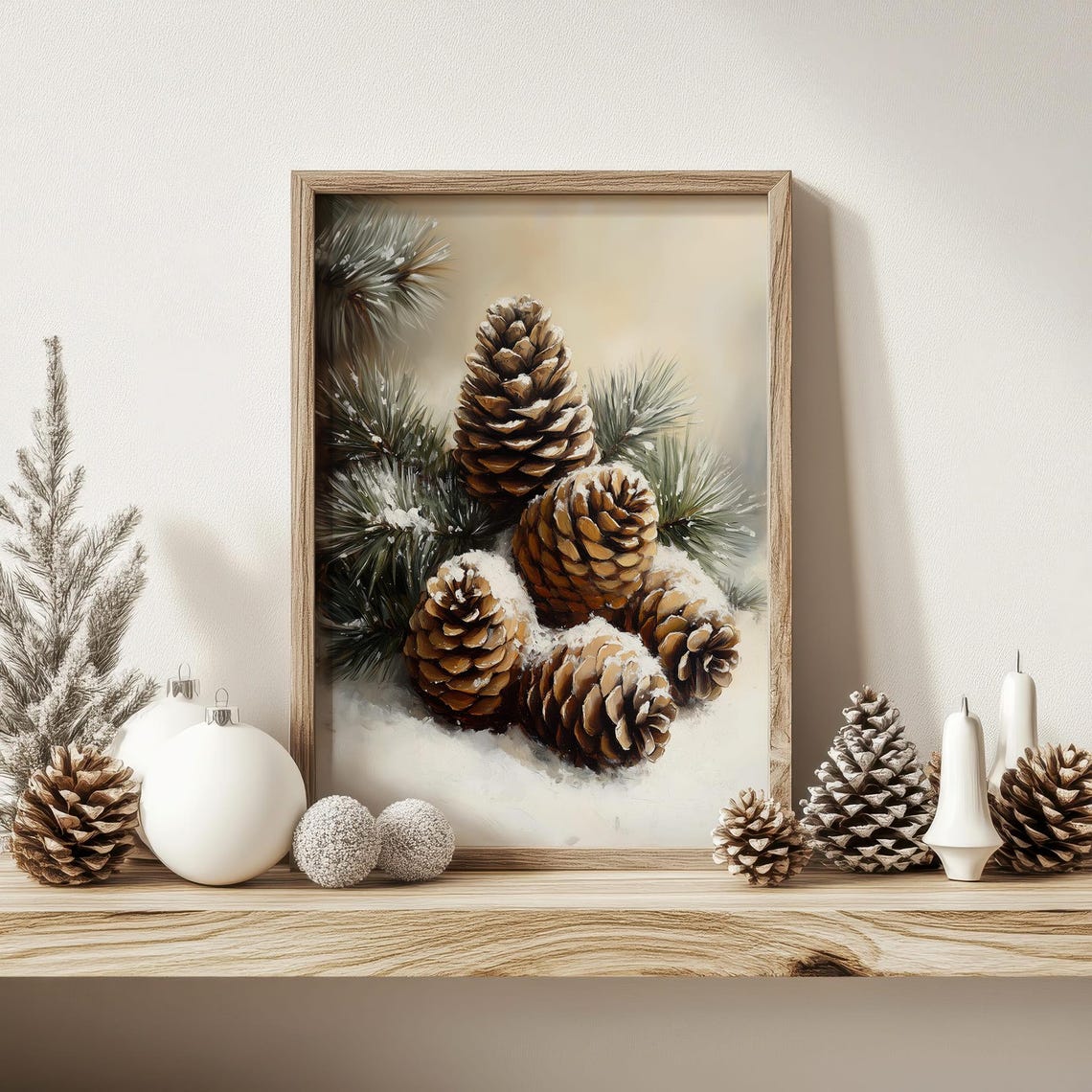 Snow Covered Pine Cones Winter Botanical Painting Gift Poster - Image 7