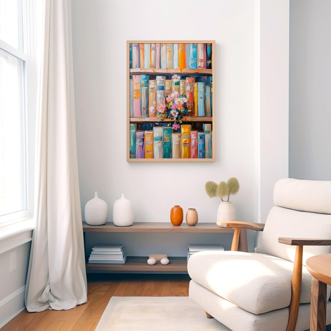Colorful Book Shelf Art Print, Floral Library Decor - Image 8