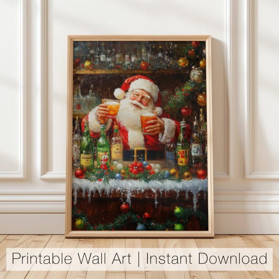 Funny Santa Claus Bar Art Christmas Poster