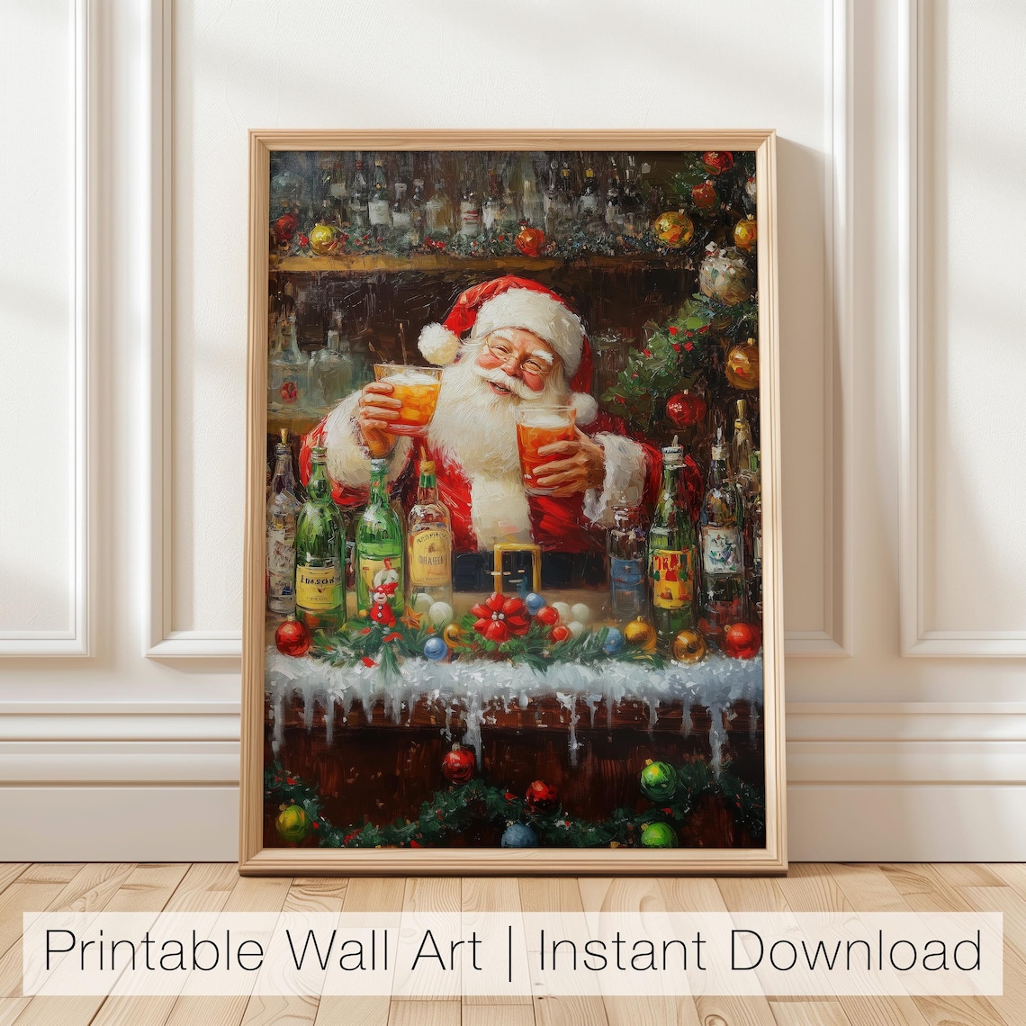 Funny Santa Claus Bar Art Christmas Poster