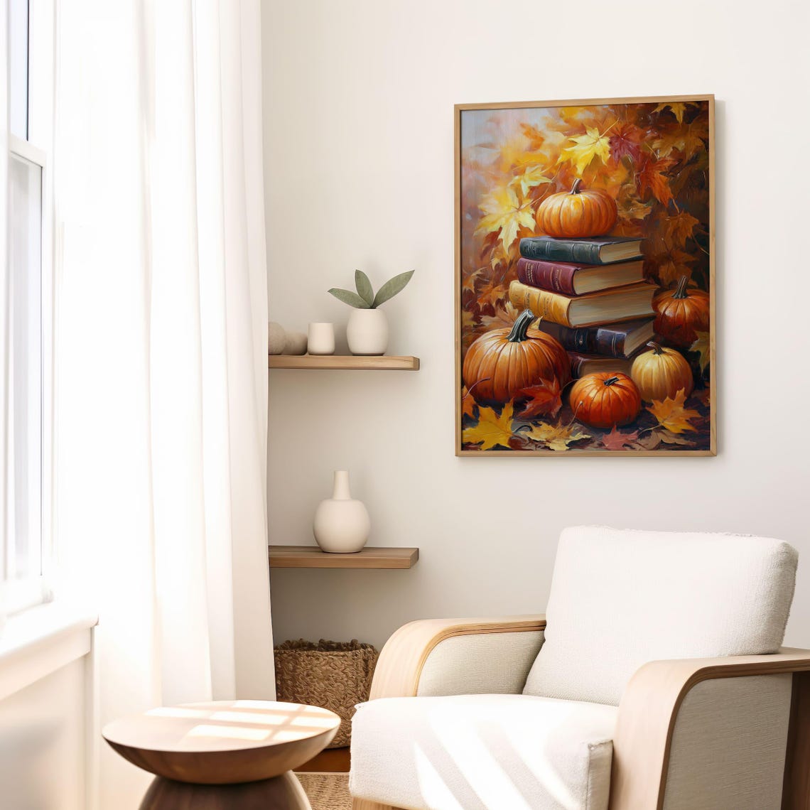Pumpkin and Book Stack Autumn Harvest Still Life Fall Decor Art Poster - Image 3