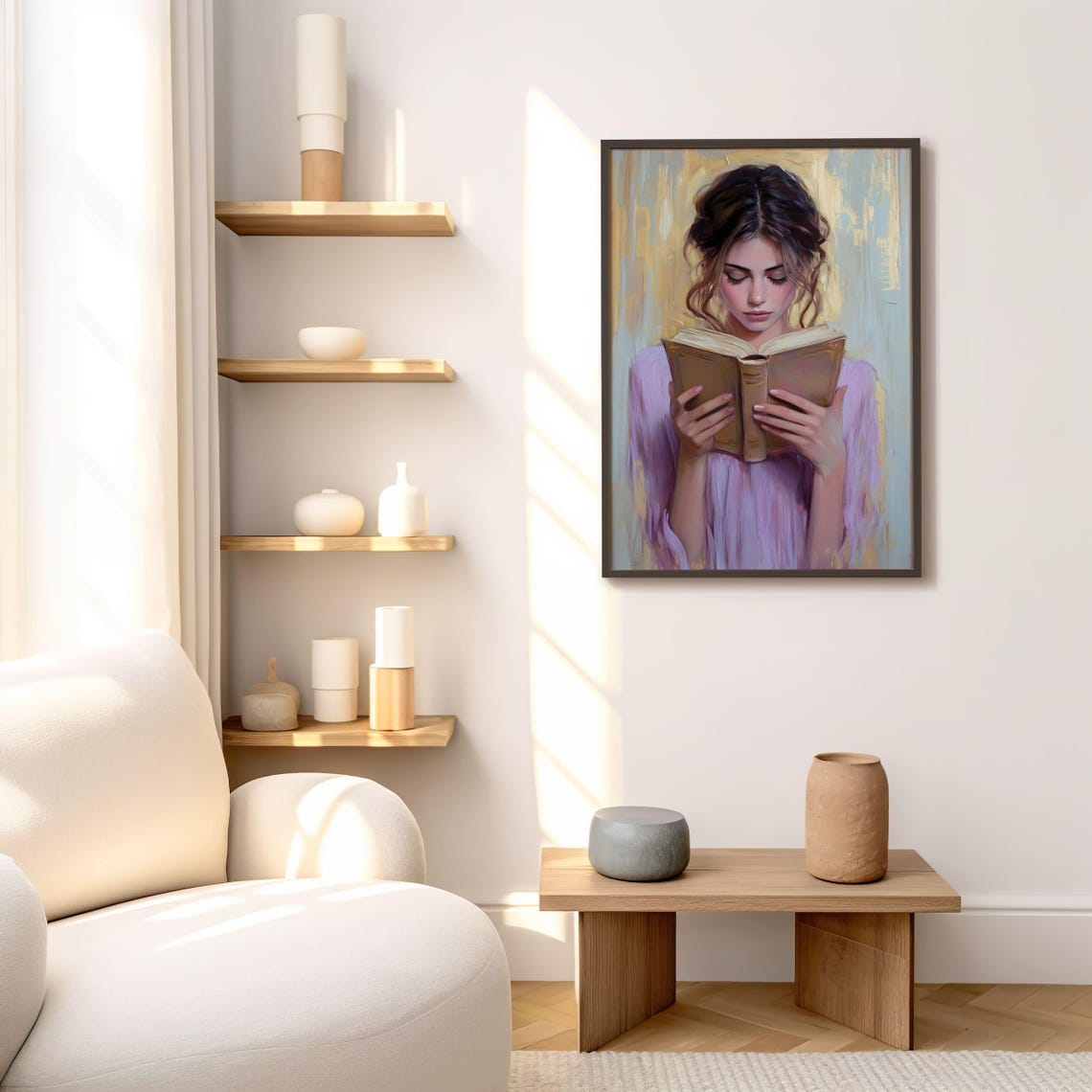 Young Woman Reading Book Painterly Oil Style Book Lover Poster - Image 2