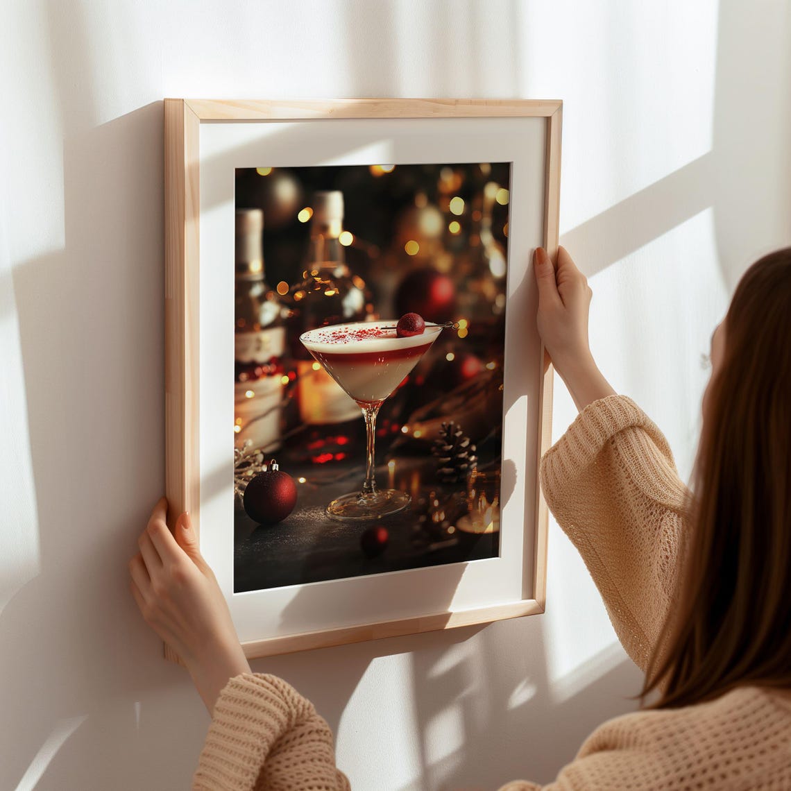 Christmas Martini Cocktail with Festive Bokeh Holiday Bar Decor Poster - Image 3
