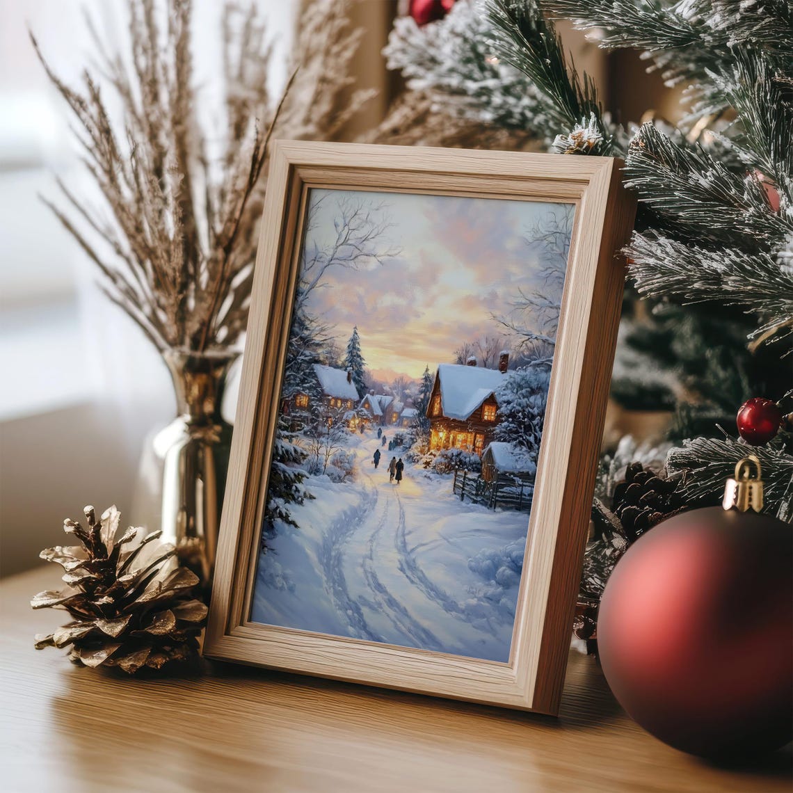 Cozy Snowy Village Street at Dusk With Glowing Cottages Poster - Image 5
