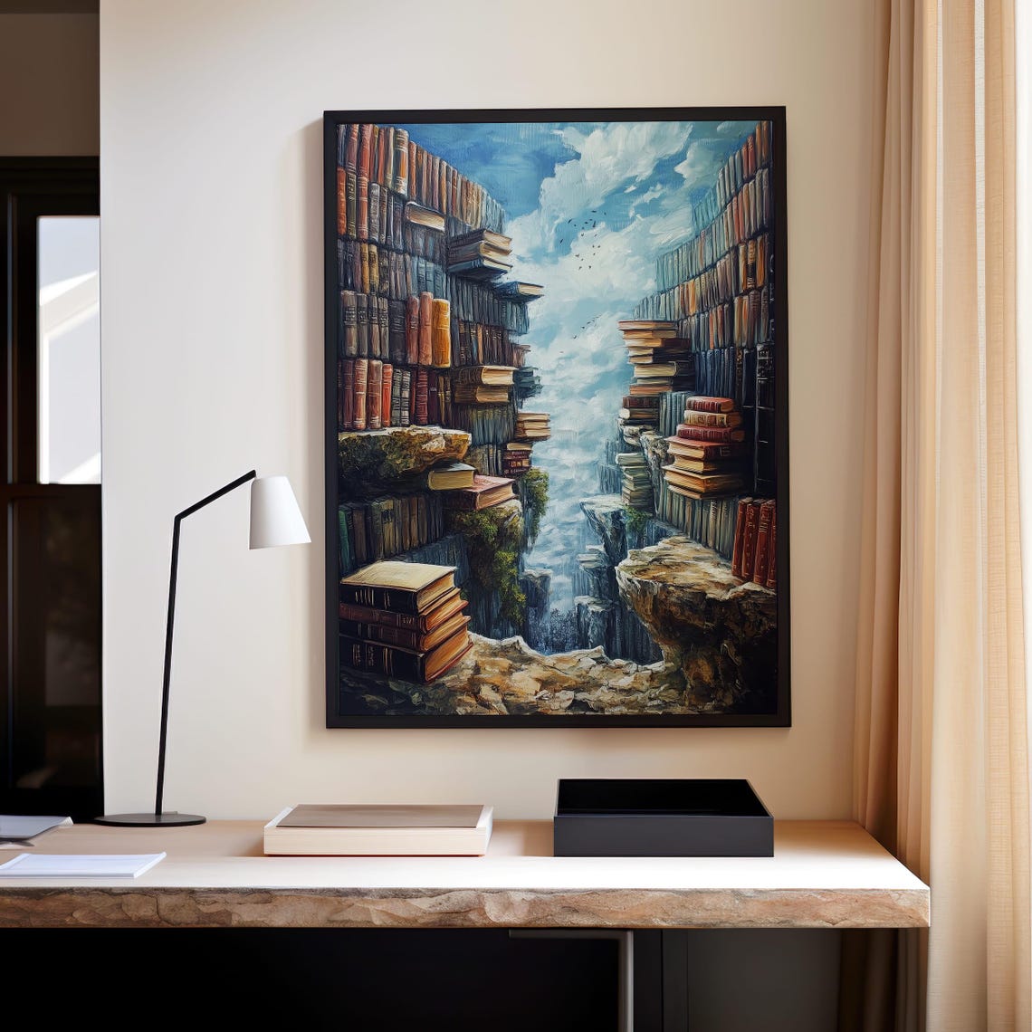Surreal Dream Library Canyon Books Waterfall Fantasy Art Poster - Image 3