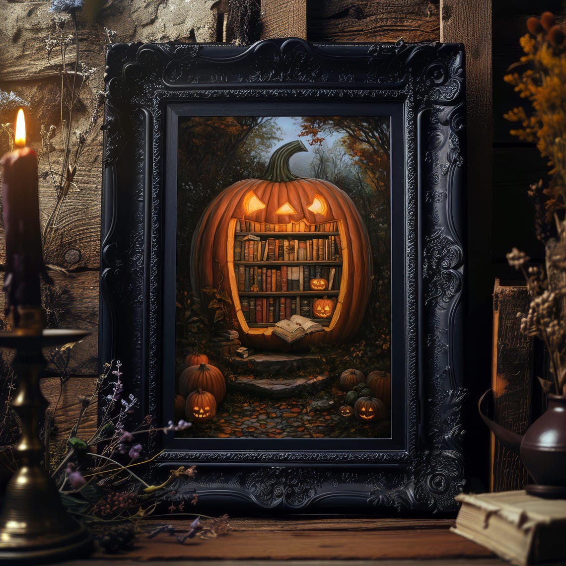 Giant Jack-O-Lantern Secret Library Halloween Spooky Books Poster - Image 8