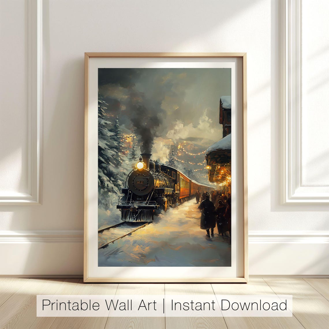Vintage Steam Locomotive Number 12 Snowy Station Night Poster