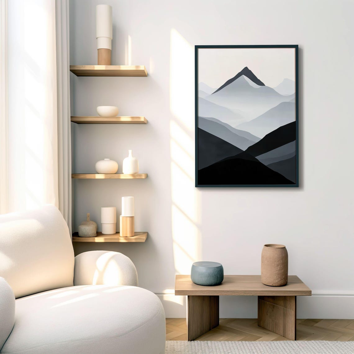 Black And White Abstract Mountain Layers Modern Nature Poster - Image 5