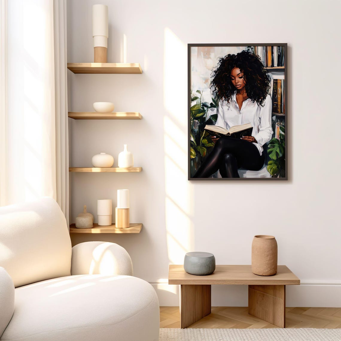 Black Woman With Natural Curls Reading Cozy Bookish Art Poster - Image 7