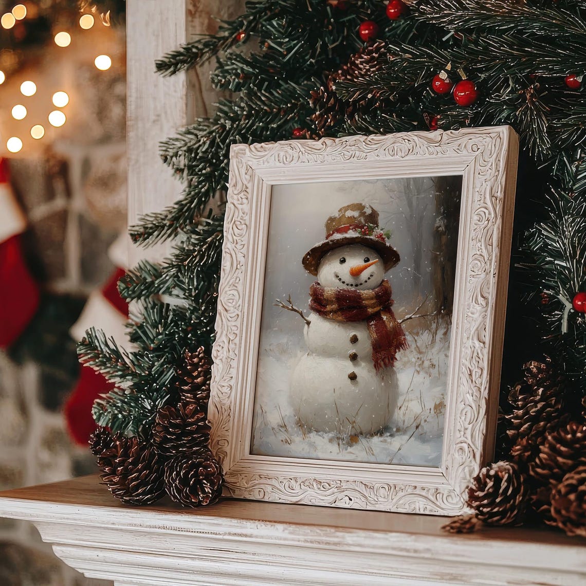 Cheerful Snowman With Red Scarf in Snowy Winter Woods Poster - Image 5