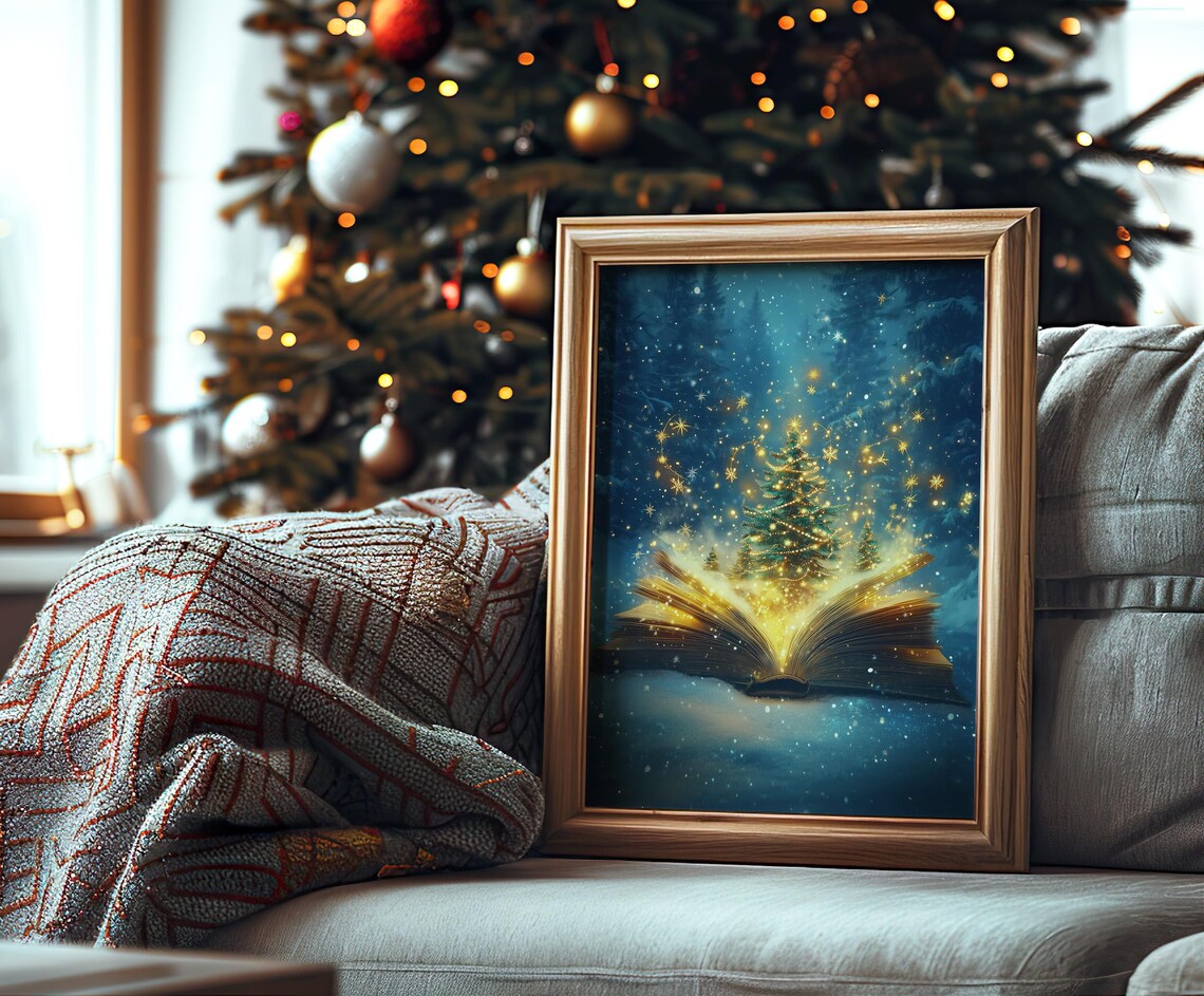 Magical Open Book Releasing Christmas Tree Winter Fantasy Decor Art Poster - Image 7
