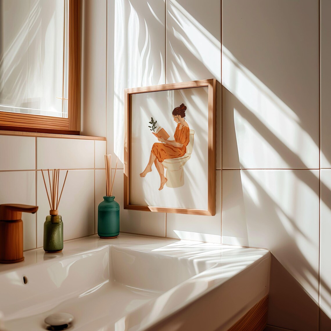 Woman Reading Book On Toilet Funny Bathroom Humor Gift Poster - Image 2