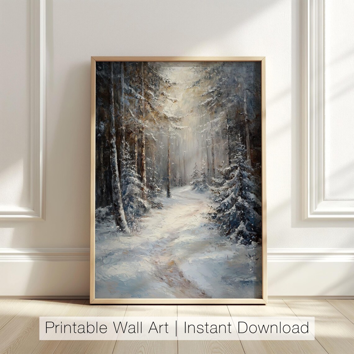 Winter Forest Landscape Art Print, Snowy Woodland
