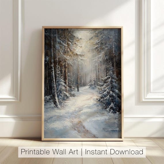 Winter Forest Landscape Art Print, Snowy Woodland
