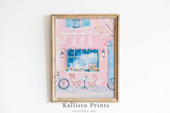 Parisian Caf Art French Bakery Wall Decor Romantic Pink Charming Coffee Shop Illustration Vintage Paris Poster 1053