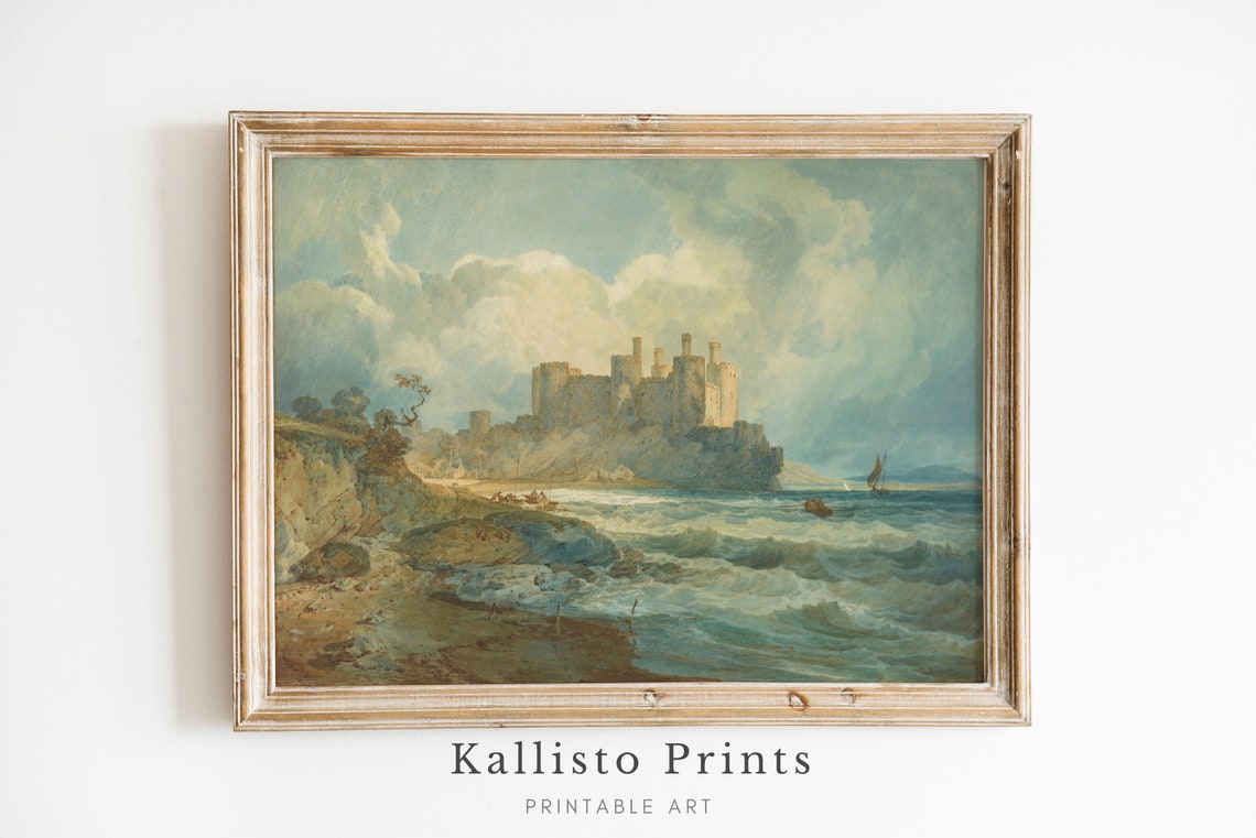 Vintage Coastal Castle Art Print, Historic Landscape