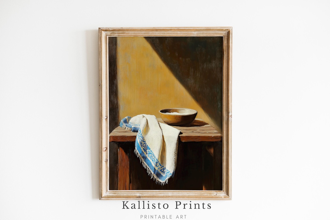 Rustic Wooden Bowl Still Life Golden Light Vintage Table Poster