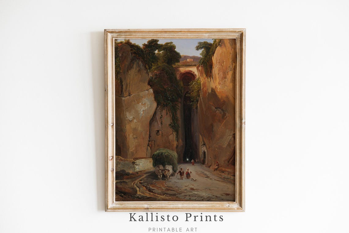 Ancient Rock Gorge Passage With Stone Arch Bridge Rustic Poster