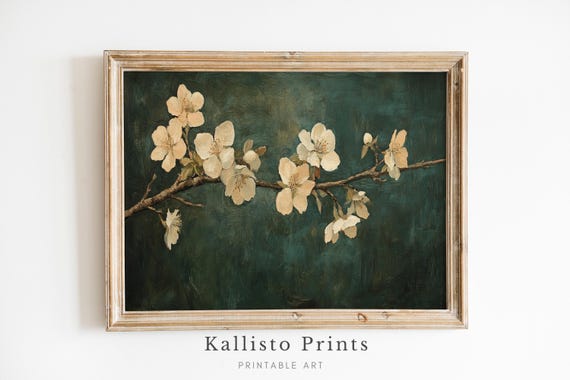 Cherry Blossom Art Print Japanese Floral Wall Decor Elegant Botanical Painting Minimalist Nature Poster Neutral Artwork 1113