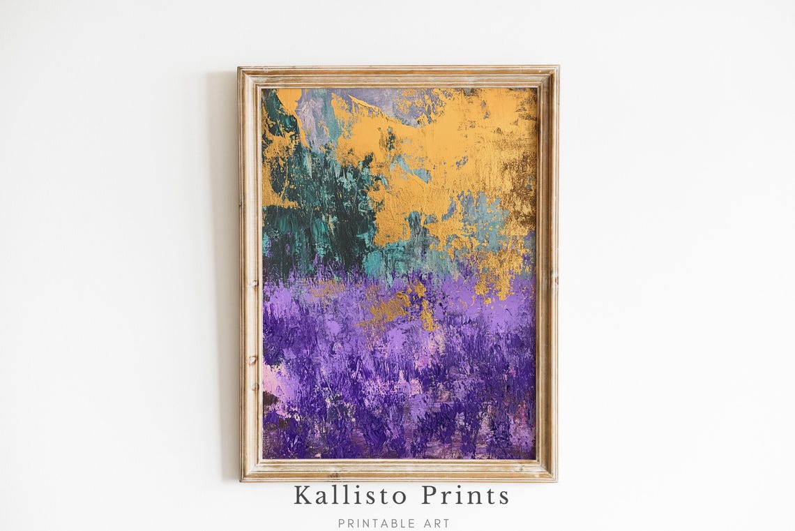 Purple Gold Abstract Botanical Textured Landscape Art Poster