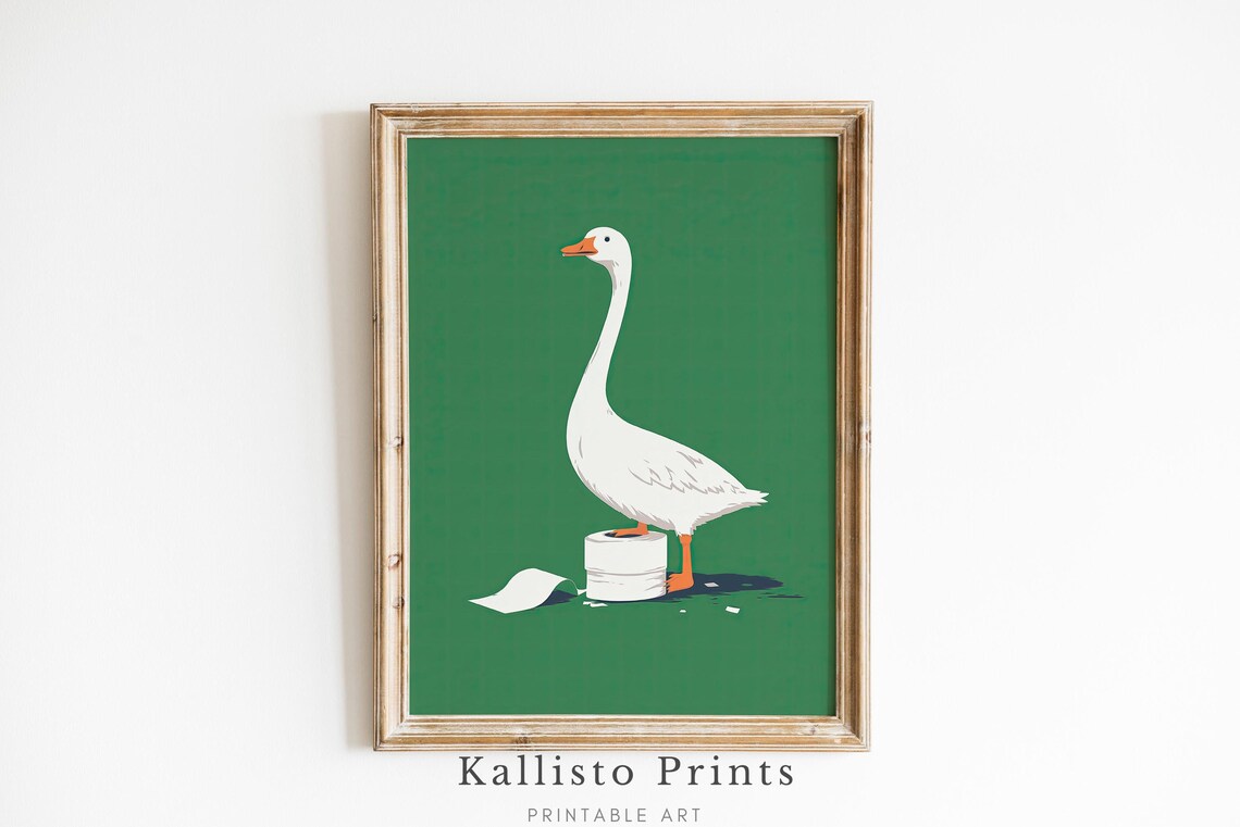 Funny White Goose Toilet Paper Quirky Bathroom Humor Animal Poster
