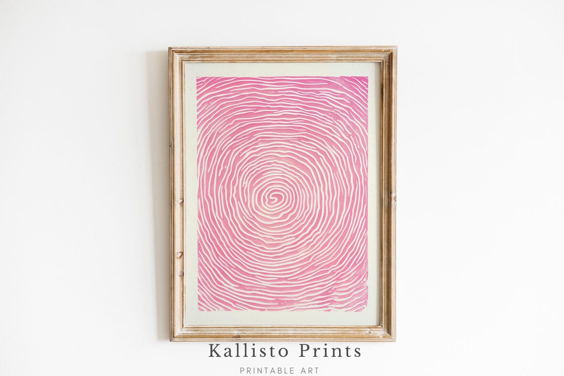Abstract Pink Swirl Concentric Lines Minimalist Textured Wall Art