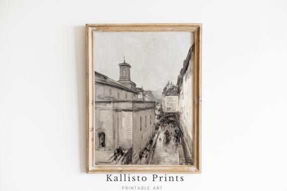 Vintage Monochrome City Street Art Historic European Architecture Scene Classic Urban Decor Download72