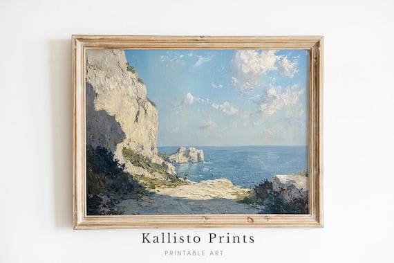 White Cliffs Seascape Calm Blue Water Coastal Oil Painting Poster