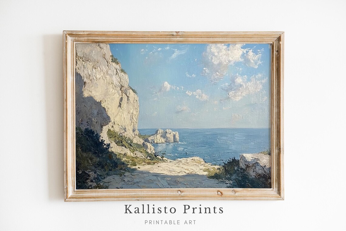 White Cliffs Seascape Calm Blue Water Coastal Oil Painting Poster