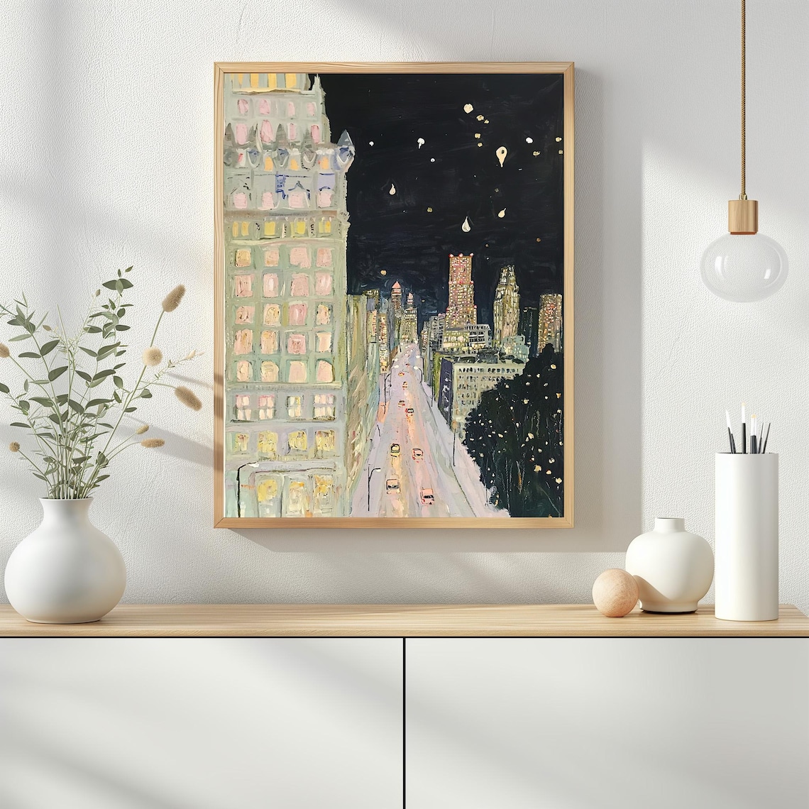 New York City Nightscape Art Print, Urban Skyline