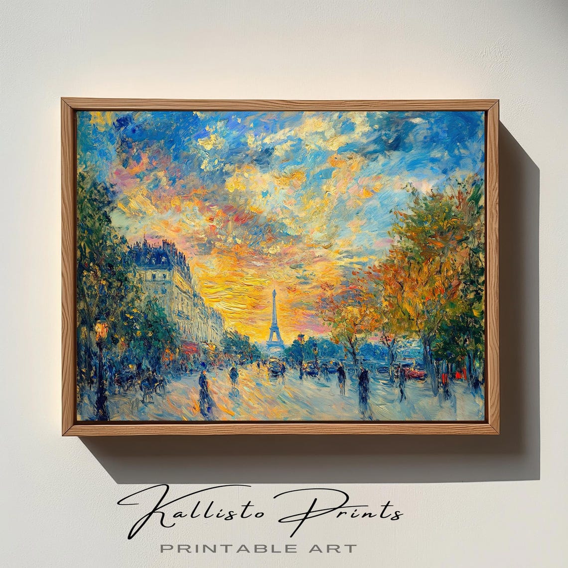 Paris Sunset Boulevard With Eiffel Tower Impressionist Art Poster