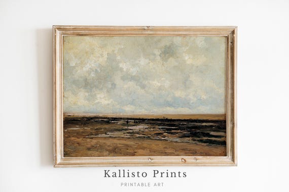 Expansive Earthy Landscape Painting Minimalist Open Field Art Print Subtle Tones Of Nature Atmospheric Horizon Wall Art74